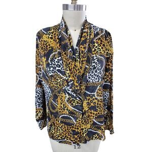Vtg 80s Jordan Animal Print /Pearls Blouse Shoulder Pads Womens Sz M/L